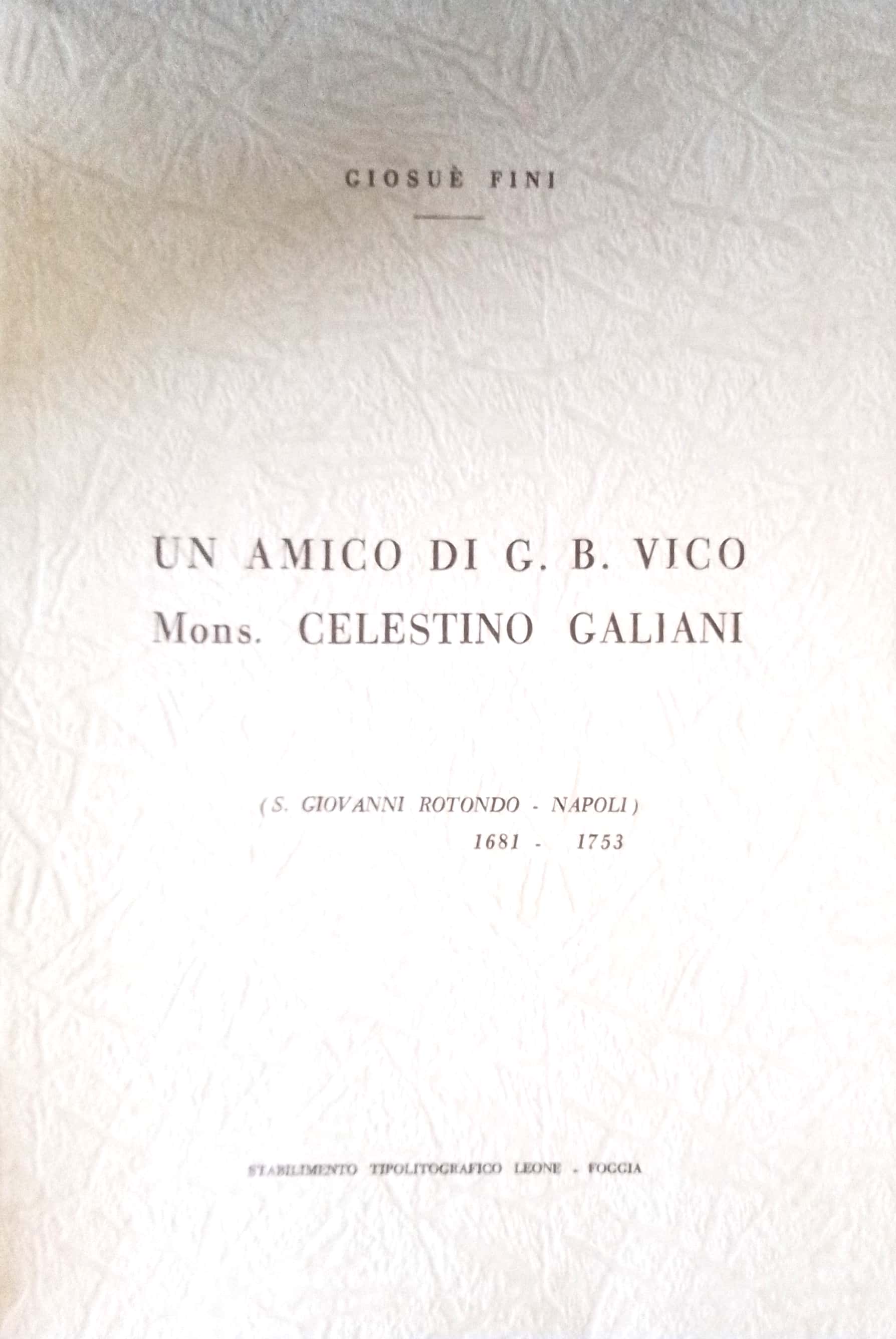Copertina di Un amico di G. B. Vico Mons. Celestino Galiani