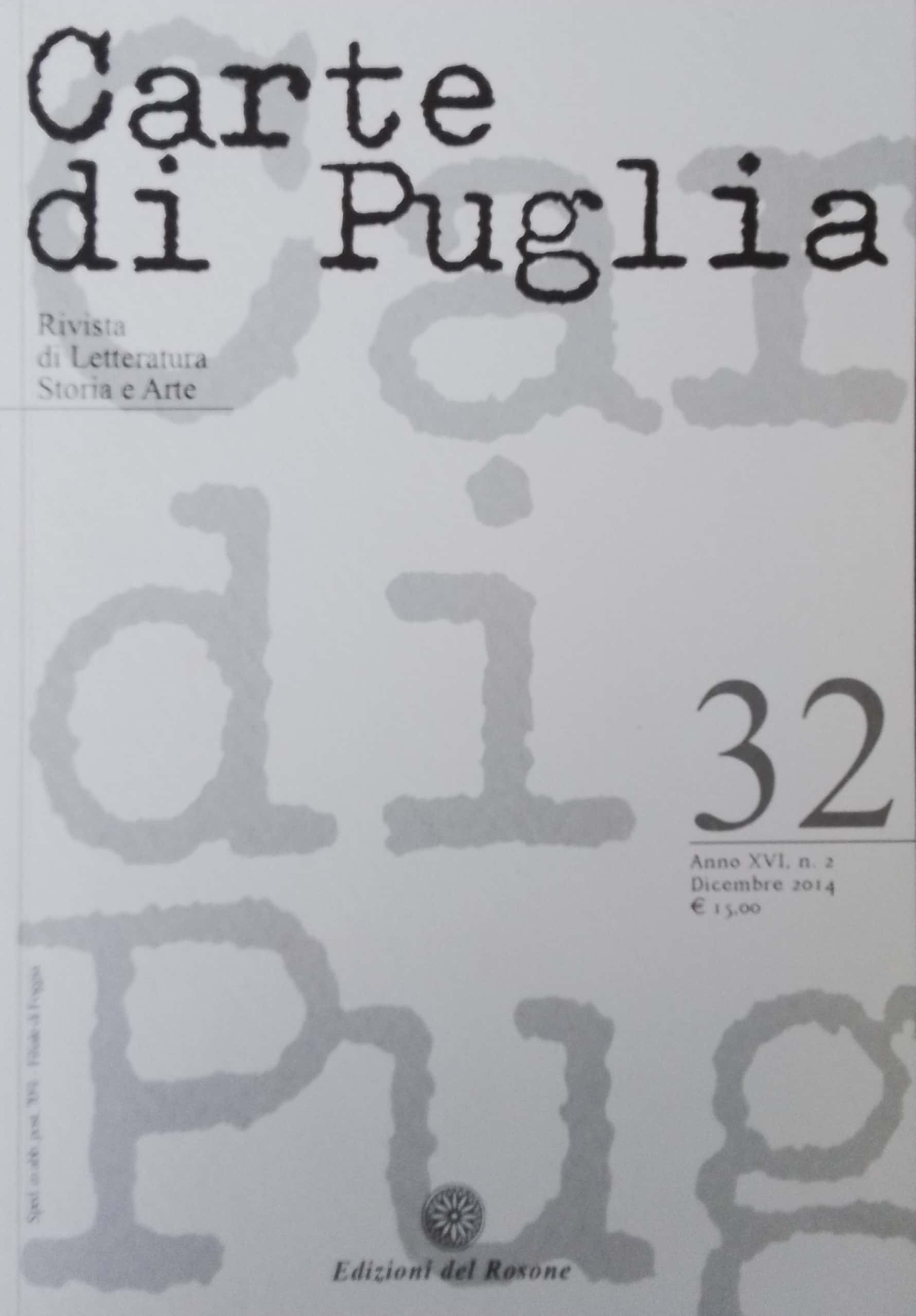 Copertina di Carte di Puglia (Anno XVI, n.2) Dicembre 2014